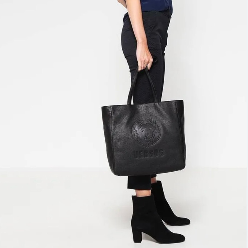 VERSUS BY Versace vintage black pebble leather tote- shoulder handbag laptop bag